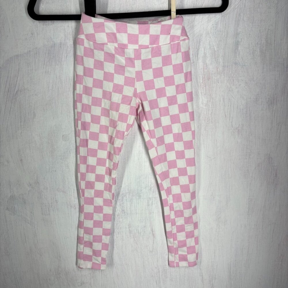 grayson threads kids girl leggings medium 7-8 pink white check